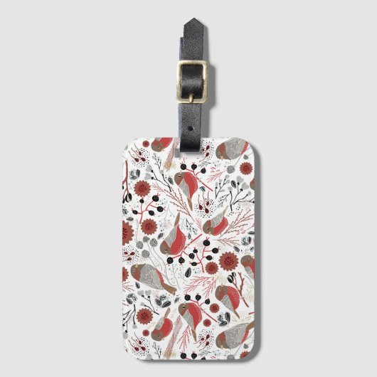 《鳥》アメリカゴガラの赤いグレーパターン ラゲッジタグ (正面縦)