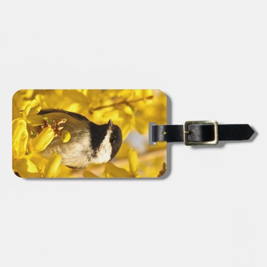 《鳥》アメリカゴガラの鳥と黄色の花の荷物タグ ラゲッジタグ (正面横)