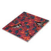 《鳥》アメリカゴガラの鳥のオレンジのブルーベリーの枝 タイル (側面)