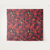 《鳥》アメリカゴガラの鳥のオレンジのブルーベリーの枝 タペストリー (正面(横))