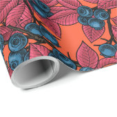 《鳥》アメリカゴガラの鳥のオレンジのブルーベリーの枝 ラッピングペーパー (ロールコーナー)
