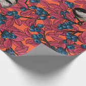 《鳥》アメリカゴガラの鳥のオレンジのブルーベリーの枝 ラッピングペーパー (角)