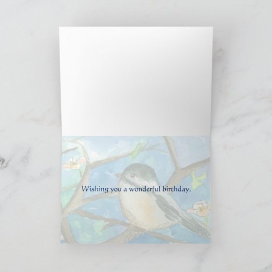 《鳥》アメリカゴガラの鳥の水彩画の絵画のハッピーバースデー カード (内部)