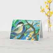 《鳥》アメリカゴガラの鳥の水彩画の絵画のハッピーバースデー カード (黄色い花)