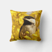 《鳥》アメリカゴガラの鳥の黄色のフォルシンシア花の枕 クッション (裏面)