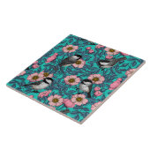 《鳥》アメリカゴガラは野生のバラ、ピンクと青 タイル (側面)