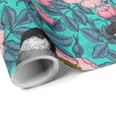 《鳥》アメリカゴガラは野生のバラ、ピンクと青 ラッピングペーパー (ロールコーナー)