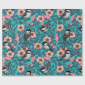 《鳥》アメリカゴガラは野生のバラ、ピンクと青 ラッピングペーパー (フラット)