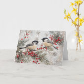 《鳥》アメリカゴガラオン常緑樹と赤い果実 カード (黄色い花)