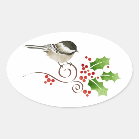 《鳥》アメリカゴガラクリスマスシールのラベル 楕円形シール (正面)