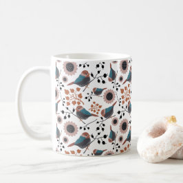 《鳥》アメリカゴガラズベリー花ピンク青さび コーヒーマグカップ