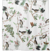 《鳥》アメリカゴガラバーズベリー&ピネコーンウォーター色 シャワーカーテン (正面)