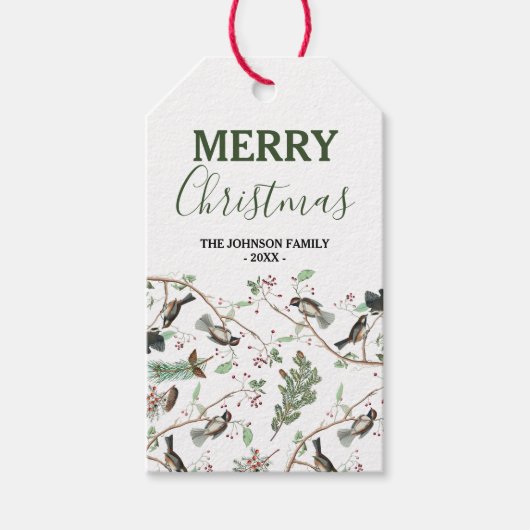 《鳥》アメリカゴガラバーズベリー&ピネコーンクリスマス ギフトタグ (正面)