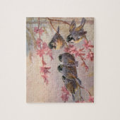 《鳥》アメリカゴガラバードオンピンクフラップスヴィンテージ春 ジグソーパズル (縦)