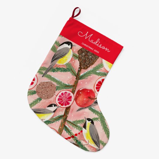 《鳥》アメリカゴガラバードクリスマス ラージクリスマスストッキング (正面 (吊り時))