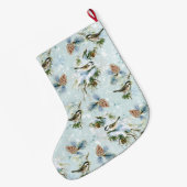 《鳥》アメリカゴガラバードピネコーンスノーウィンタークリスマスティール(緑がかった色) ラージクリスマスストッキング (裏面 (吊り時))