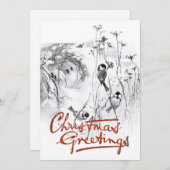 《鳥》アメリカゴガラバードヴィンテージスケッチクリスマスグリーティング シーズンカード (正面/裏面)