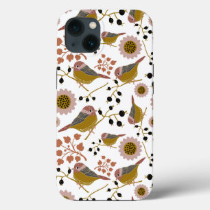 《鳥》アメリカゴガラピンク金ゴールドパターン iPhone 13ケース