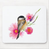 《鳥》アメリカゴガラブラックキャップ水彩アートフラワー マウスパッド (正面)