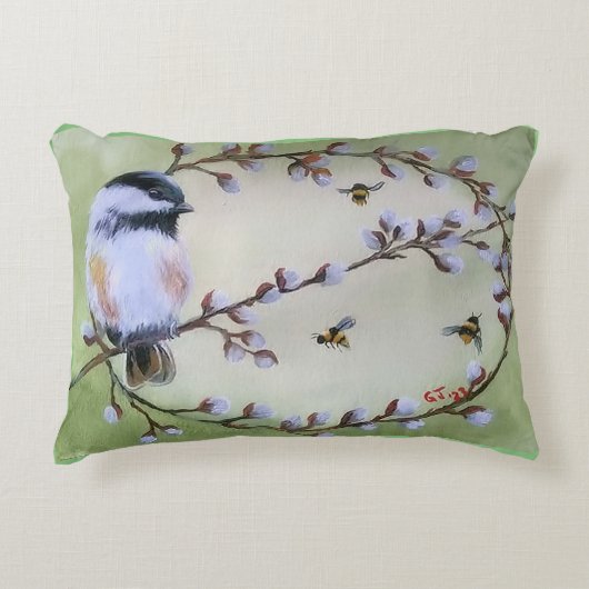 《鳥》アメリカゴガラプッシウィロービーズ装飾用クッション アクセントクッション (正面)