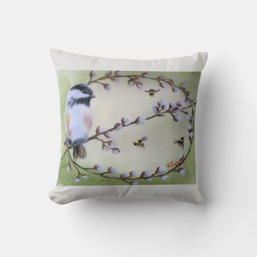 《鳥》アメリカゴガラプッシウィロービーズ装飾用クッション クッション (正面)