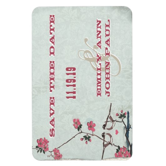 《鳥》アメリカゴガララブバードさくらんぼ花が日付を保存 マグネット (縦)