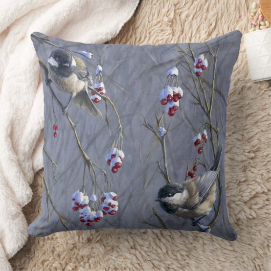 《鳥》アメリカゴガラ及びRedpollのリバーシブルのアクセントの枕 クッション (ブランケット)