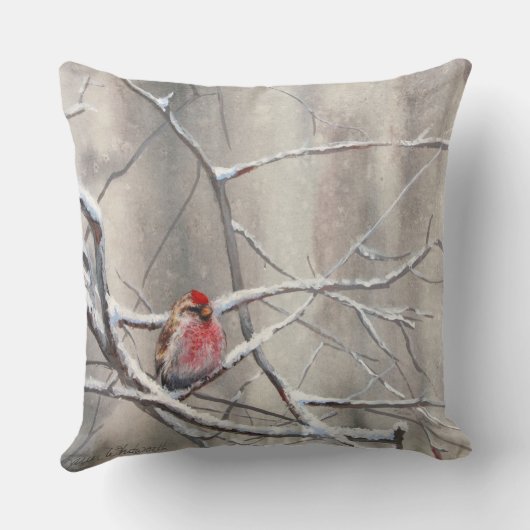 《鳥》アメリカゴガラ及びRedpollのリバーシブルのアクセントの枕 クッション (裏面)