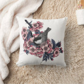 《鳥》アメリカゴガラ咲くさくらんぼ枝 クッション (ブランケット)