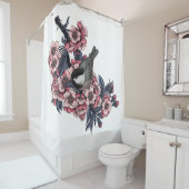 《鳥》アメリカゴガラ咲くさくらんぼ枝 シャワーカーテン (インサイチュ)