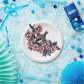 《鳥》アメリカゴガラ咲くさくらんぼ枝 ペーパープレート (パーティー)