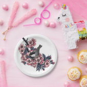 《鳥》アメリカゴガラ咲くさくらんぼ枝 ペーパープレート (パーティー)