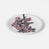 《鳥》アメリカゴガラ咲くさくらんぼ枝 ペーパープレート (アングル)