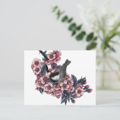 《鳥》アメリカゴガラ咲くさくらんぼ枝 ポストカード (スタンド正面)