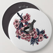 《鳥》アメリカゴガラ咲くさくらんぼ枝 缶バッジ (正面&裏面)