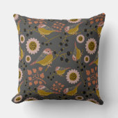 《鳥》アメリカゴガラ金ゴールドピンクブラックパターン クッション (正面)