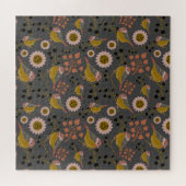 《鳥》アメリカゴガラ金ゴールドピンク花パターン ジグソーパズル (横)