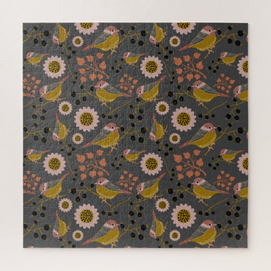 《鳥》アメリカゴガラ金ゴールドピンク花パターン ジグソーパズル (縦)