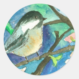 《鳥》アメリカゴガラ鳥の木の枝の水の色絵画の ラウンドシール
