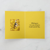 《鳥》アメリカゴガラ鳥の黄色い花の誕生日 カード (内部)