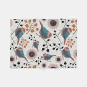 《鳥》アメリカゴガラ鳥及びベリーパターンフローラデザイン フリースブランケット (正面(横))