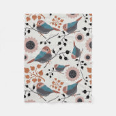 《鳥》アメリカゴガラ鳥及びベリーパターンフローラデザイン フリースブランケット (正面)