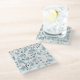 《鳥》アメリカゴガラ鳥可愛いブルーグレイ花の果実 ガラスコースター