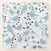 《鳥》アメリカゴガラ鳥可愛いブルーグレイ花の果実 ガラスコースター (正面)