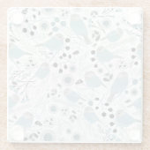 《鳥》アメリカゴガラ鳥可愛いブルーグレイ花の果実 ガラスコースター (裏面)