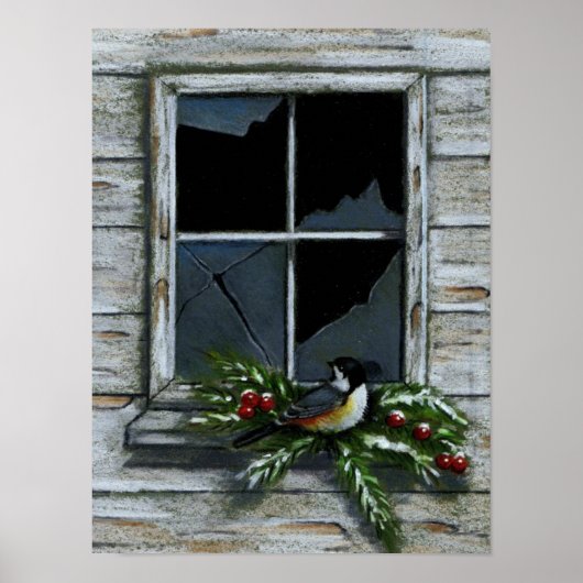 《鳥》アメリカゴガラ:クリスマス:旧窓 ポスター (正面)
