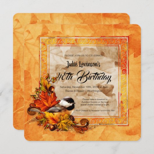 《鳥》アメリカゴガラ&ゴールデン紅葉バースデーパーティー 招待状 (正面/裏面)