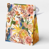 鳥、オレンジ色の春の花、熱帯イラストレーション フェイバーボックス (裏面サイド)