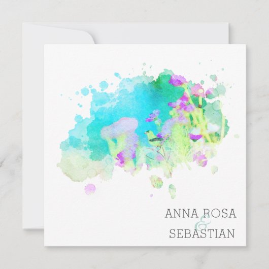 *~* 鳥 コスモス 花束 AR12 QR フォト RSVP ウェディング 招待状 (正面)