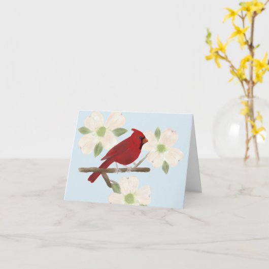 (鳥)ショウジョウコウカンチョウおよびミズキの水彩画のメッセージカード カード (黄色い花)